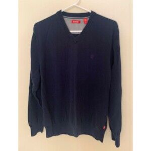 IZOD Mens Size M Navy Blue Long Sleeve V Neck Sweater Classic Preppy Golf